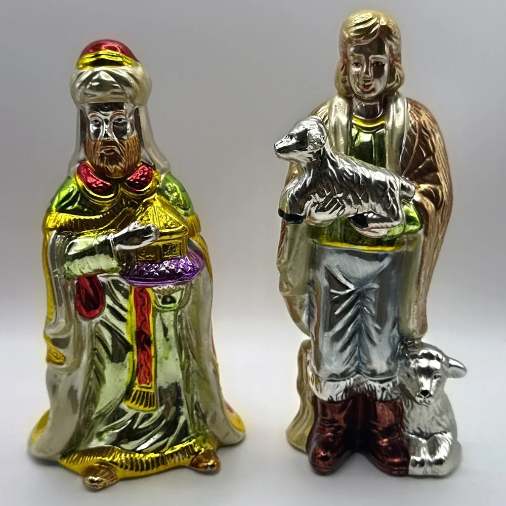 (4) Vintage Porcelain Lustre Creche Scene‎ Christmas Nativity Polychrome Figures